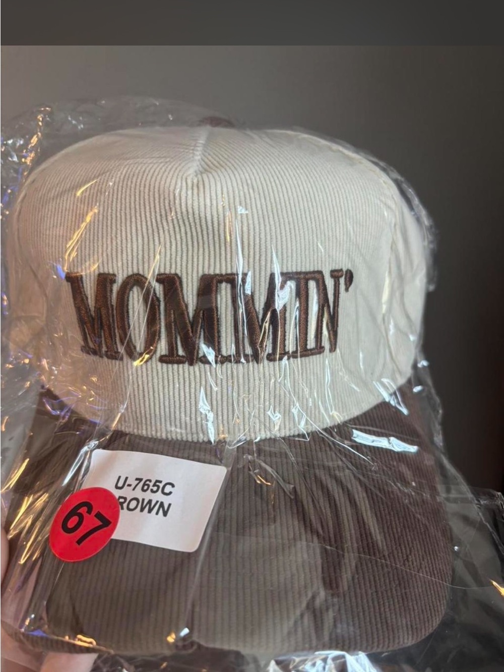 Zenana Outfitters Mommin' Two-Tone Corduroy Cap - Cream & Brown - Picture 3 of 3